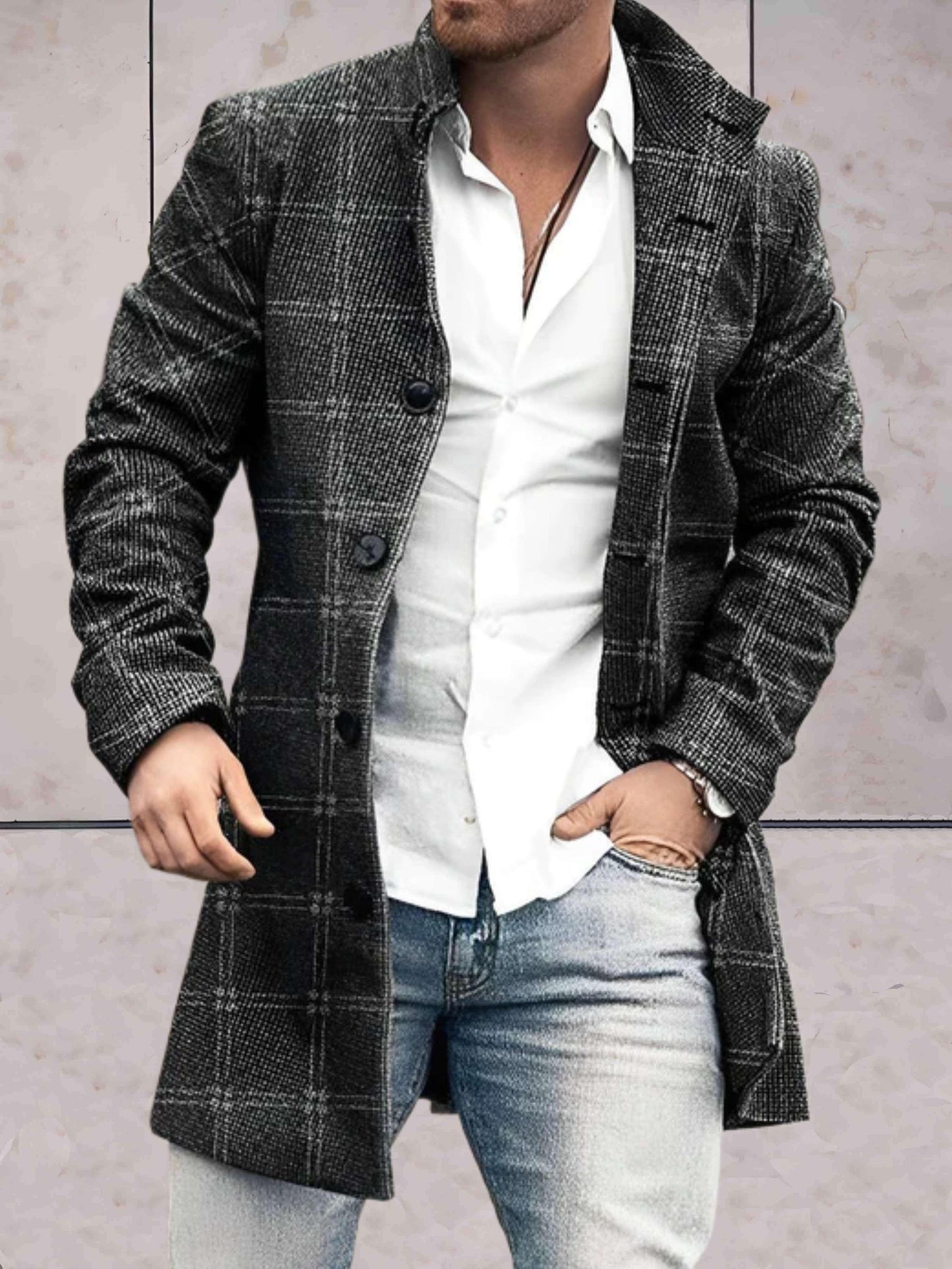 Michael - elegant slim-fit, halflang jack met opstaande kraag en knoopsluiting