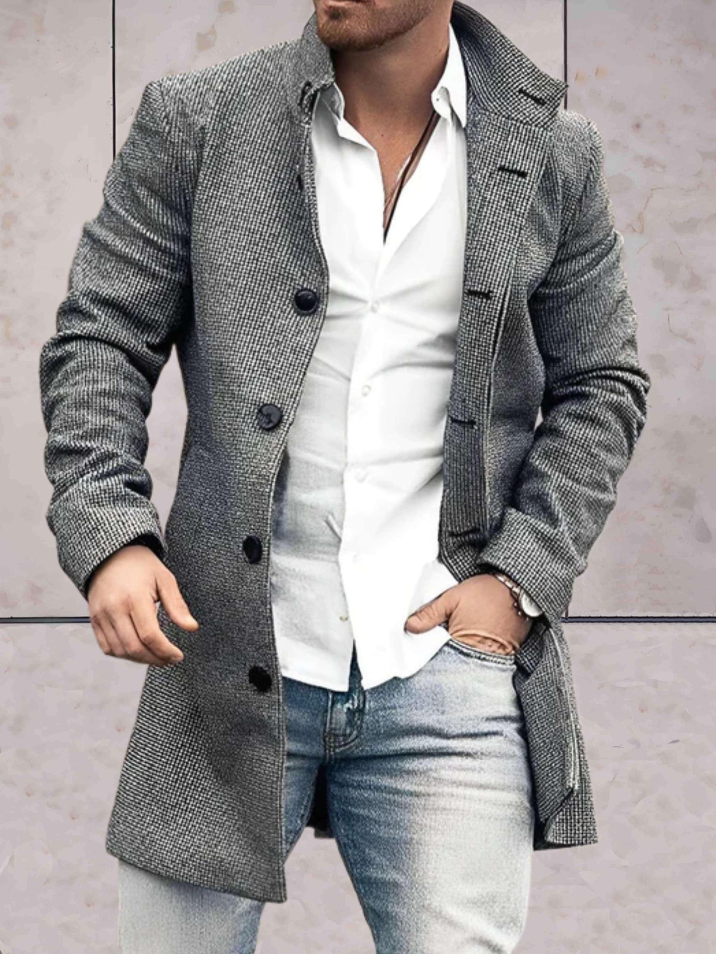 Michael - elegant slim-fit, halflang jack met opstaande kraag en knoopsluiting