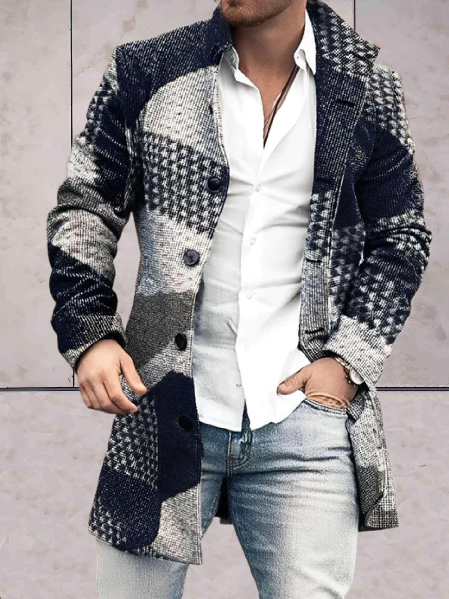 Michael - elegant slim-fit, halflang jack met opstaande kraag en knoopsluiting