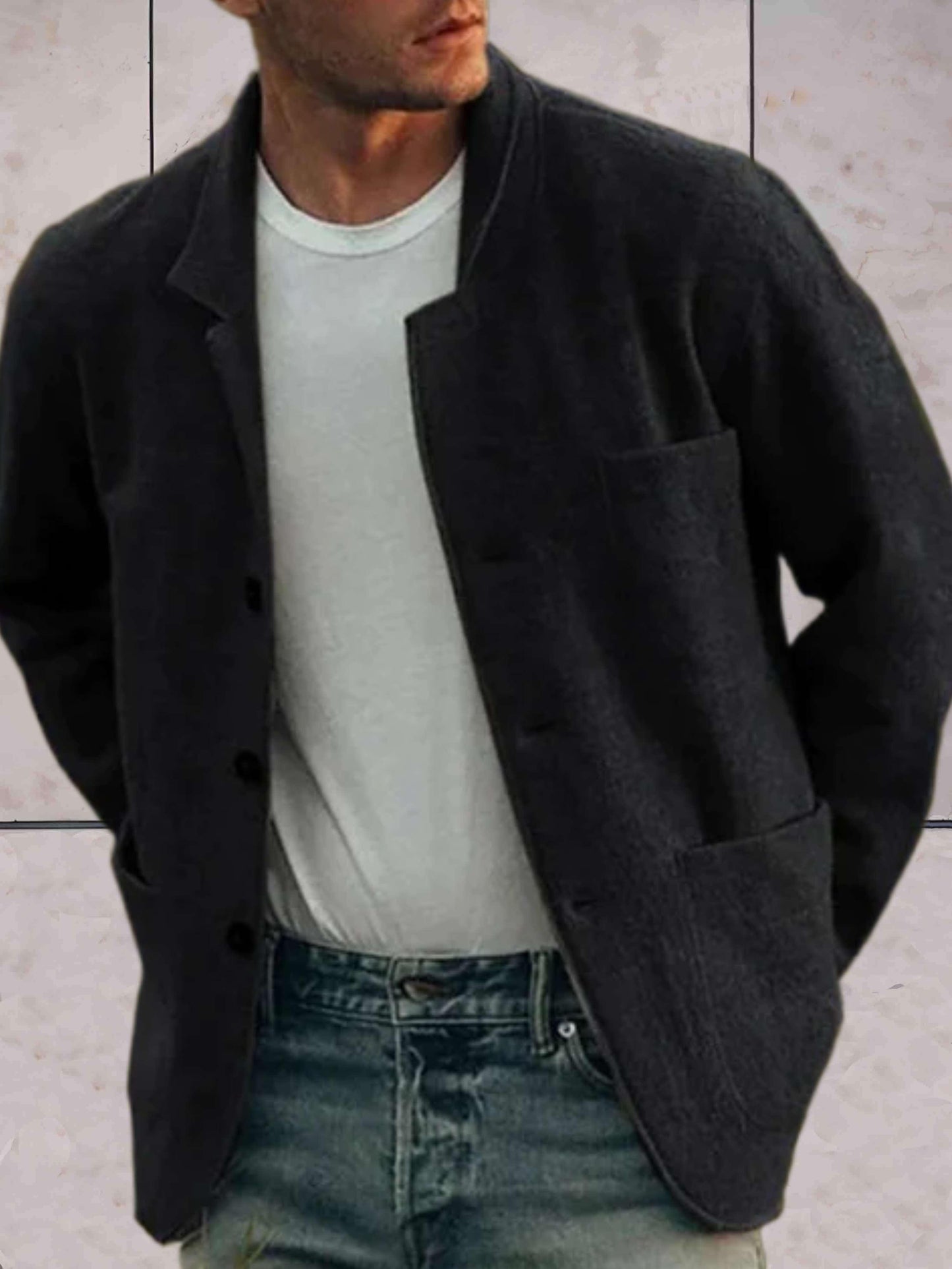 Kyle - wollen jas in basic stijl met zakken en knoopsluiting