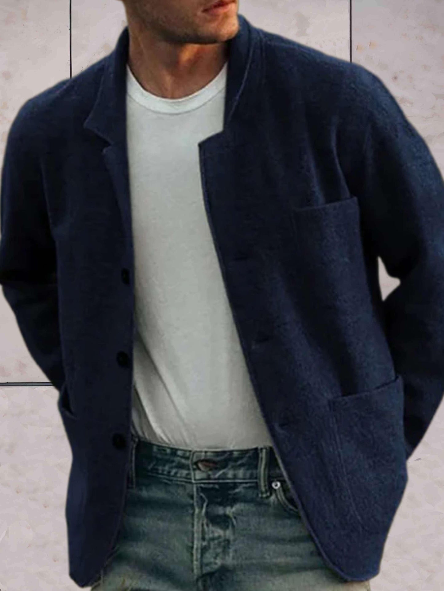 Kyle - wollen jas in basic stijl met zakken en knoopsluiting