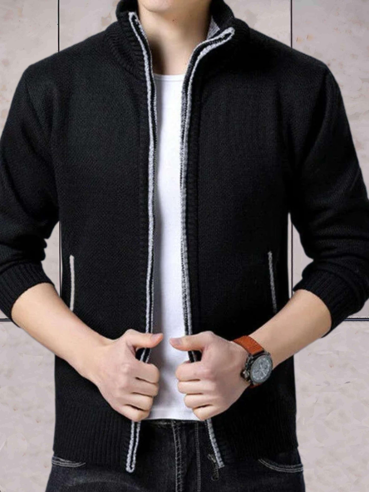 John - casual gebreid jack met een hoge halslijn, zakken en ritssluiting