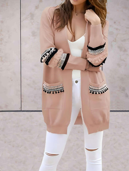 Hansel | Casual halflange gebreide trui met zakken en kwastje