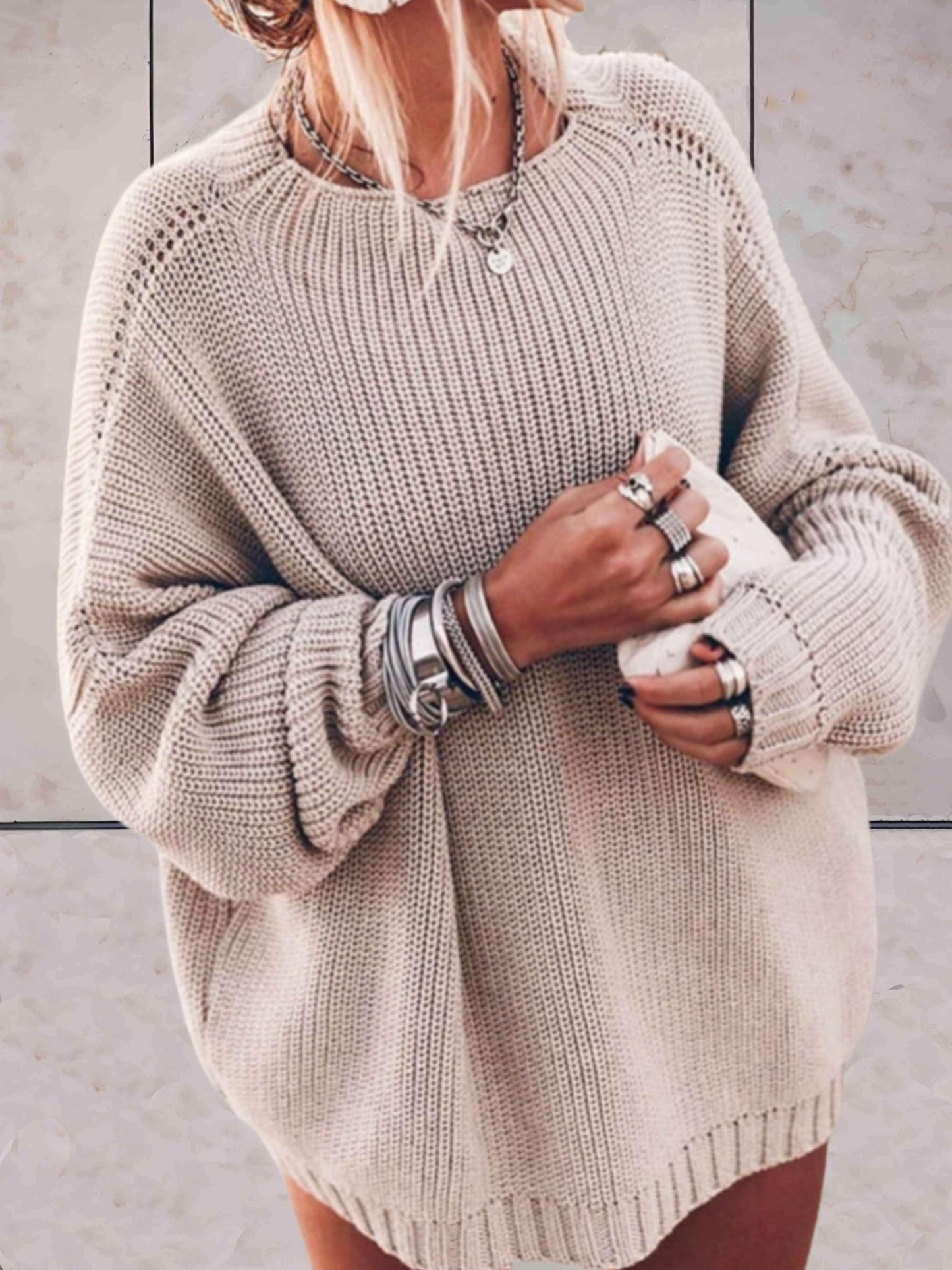 Vera | Eenvoudige oversized gebreide trui met een ronde halslijn