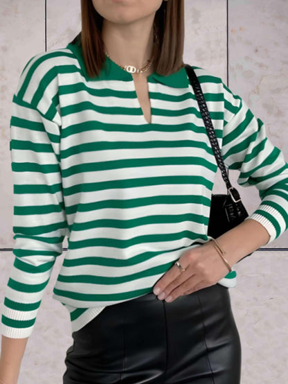 Miya | Oversized tweekleurige gestreepte trui met een ronde halslijn