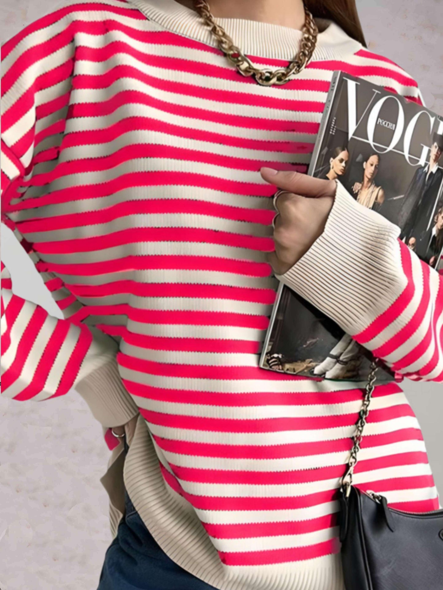 Miya | Oversized tweekleurige gestreepte trui met een ronde halslijn