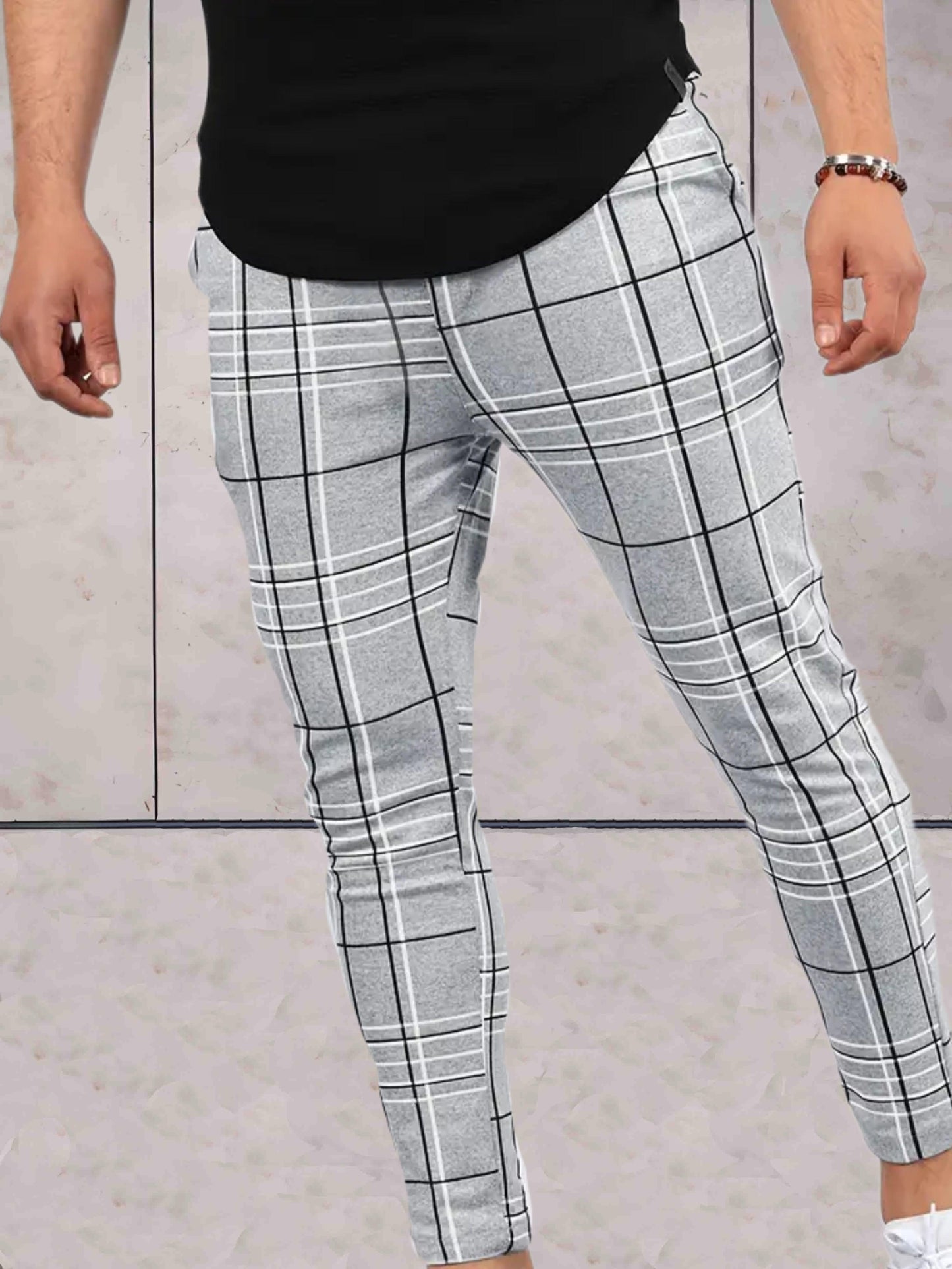 Garnet - Skinny joggers voor heren met geruit design broek