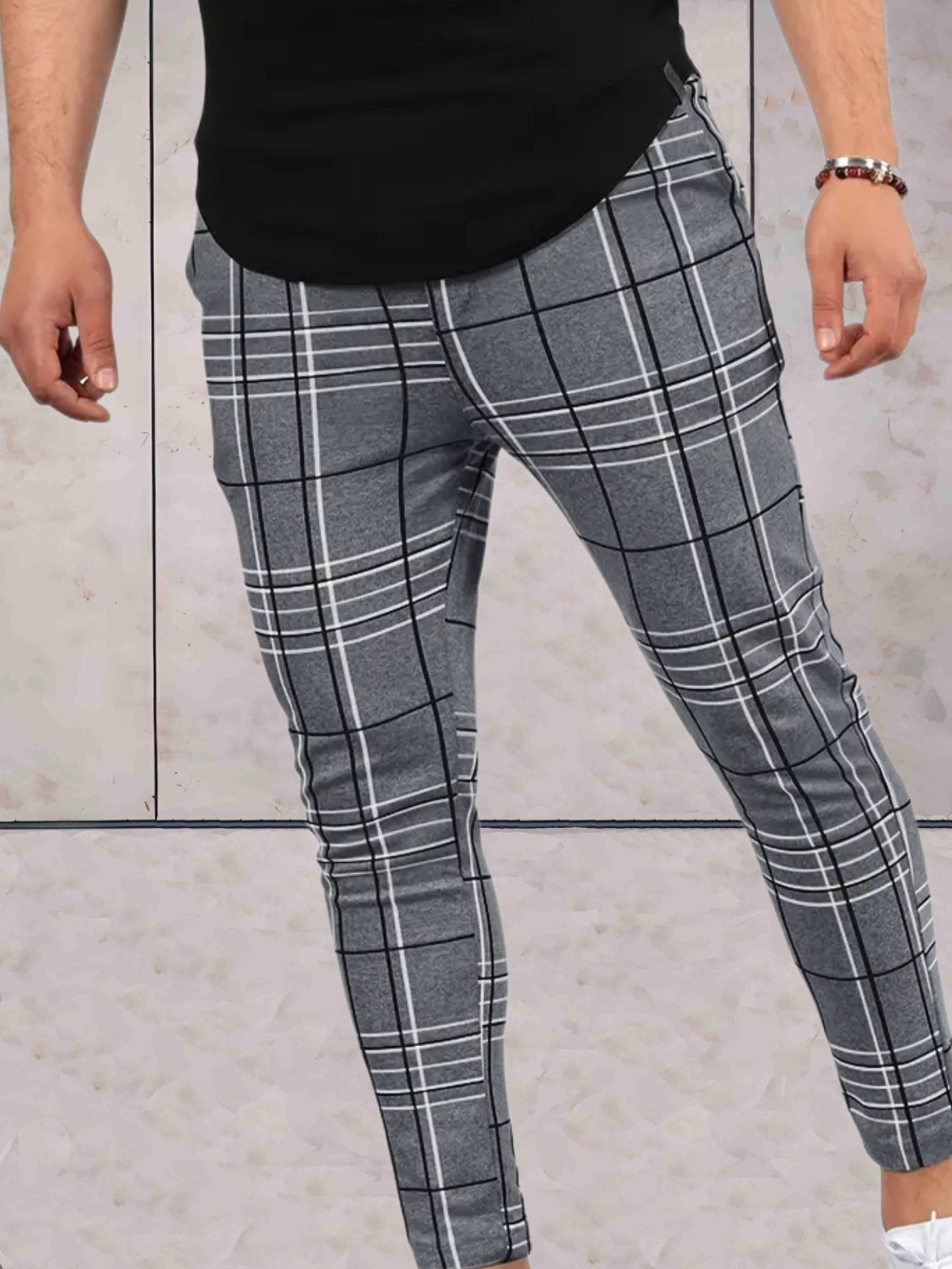 Garnet - Skinny joggers voor heren met geruit design broek