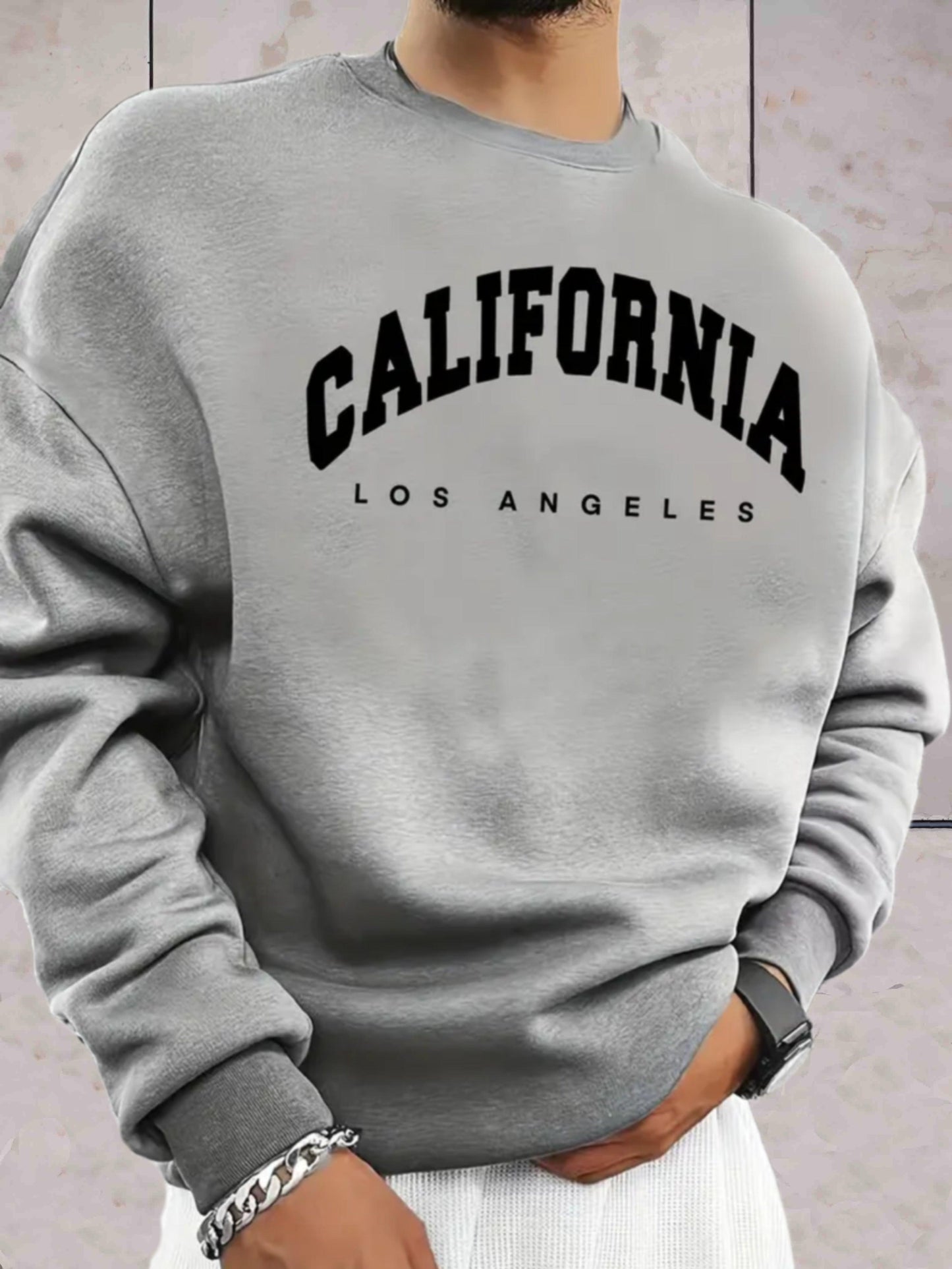 Chris - Trui met ronde hals voor heren met California Los Angeles print Sweater