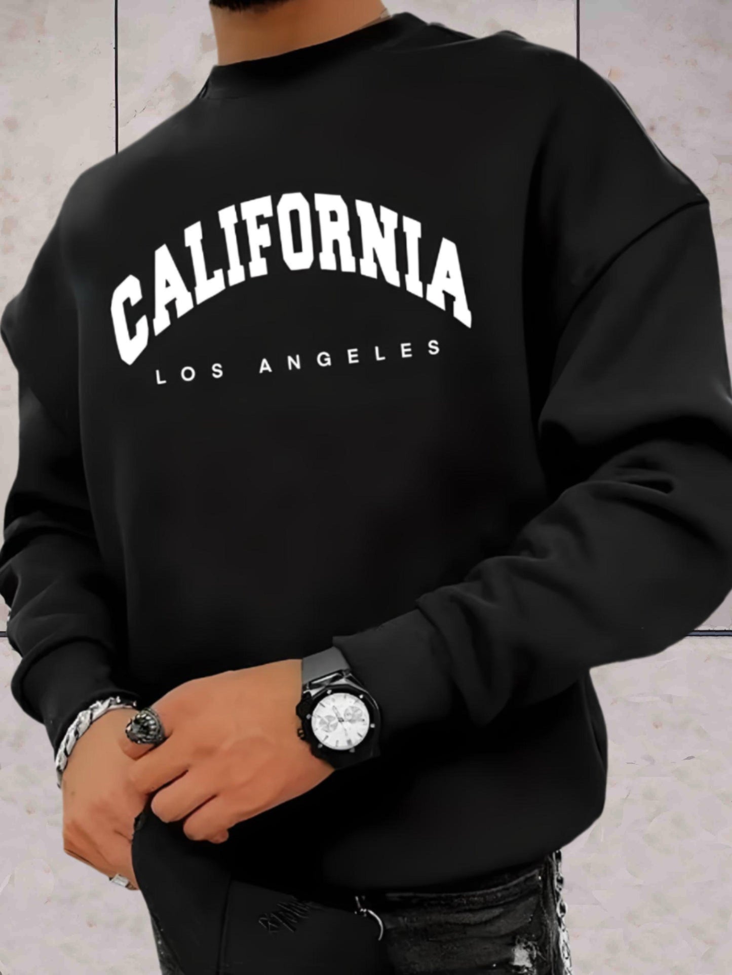 Chris - Trui met ronde hals voor heren met California Los Angeles print Sweater
