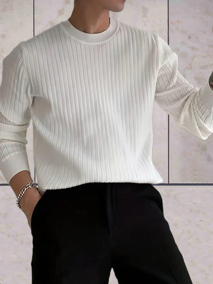 Tom - Witte ronde hals en geribde design trui voor heren Sweater