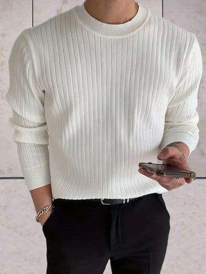 Tom - Witte ronde hals en geribde design trui voor heren Sweater