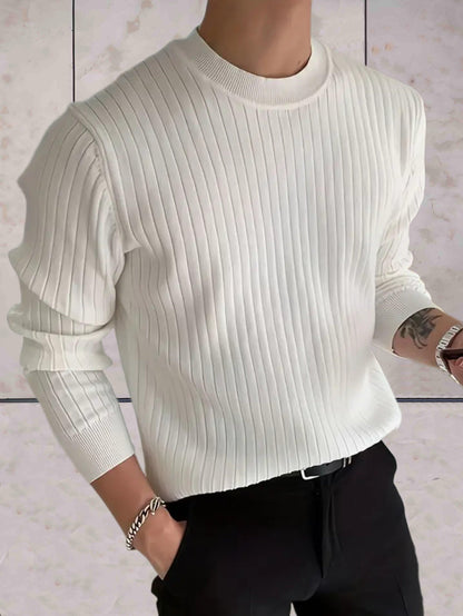 Tom - Witte ronde hals en geribde design trui voor heren Sweater