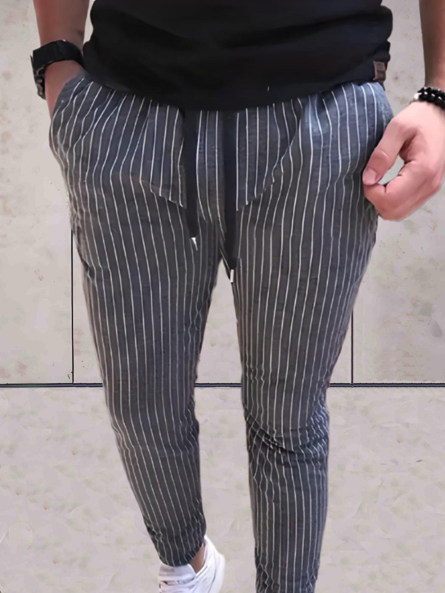 Josh - Getailleerde broek voor heren met strependessin broek