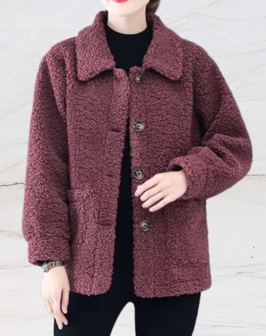 Terry | Warm fleecejack met polokraag en knoopsluiting in effen kleur