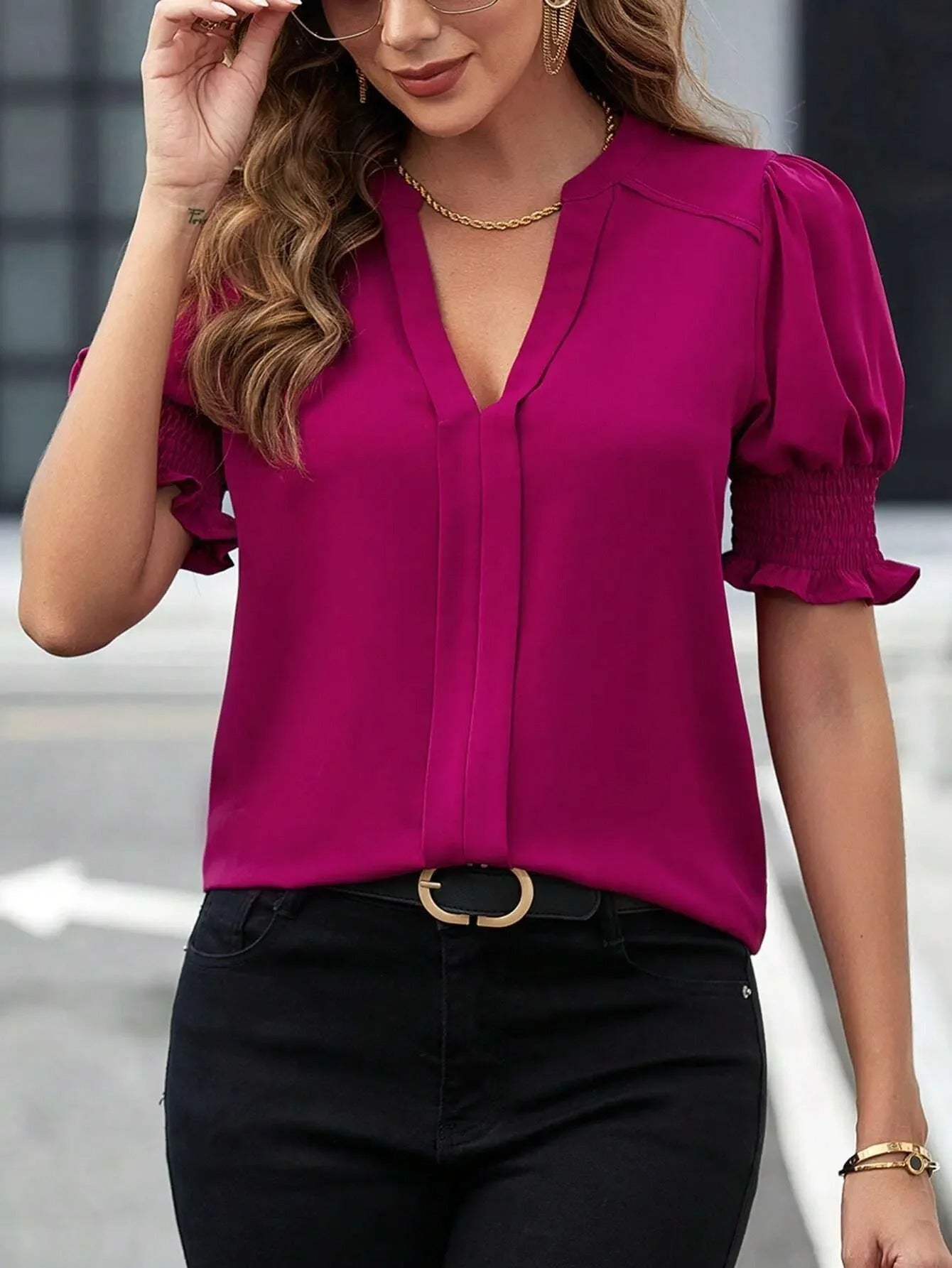Jade | elegante blouse met pofmouwen