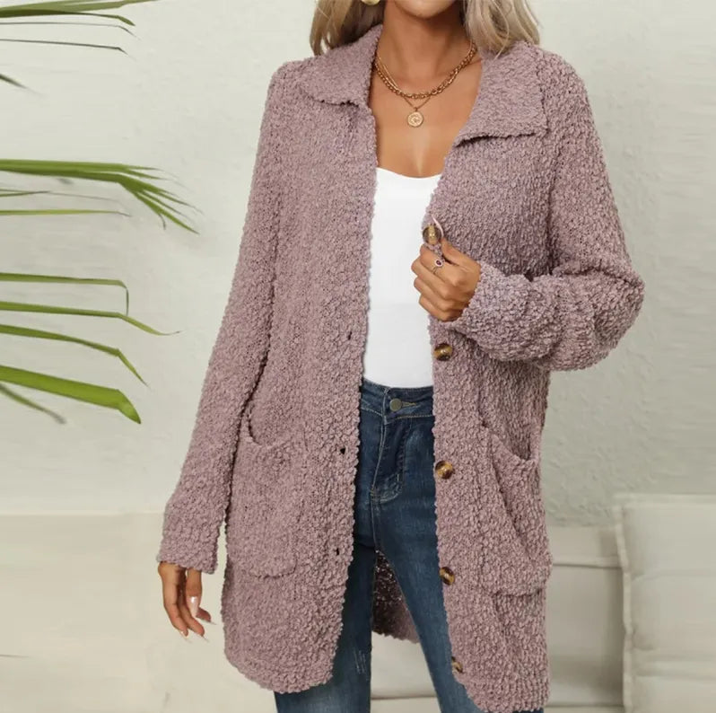 Annele Dekker Cardigan | Lang vest zachte teddybeer met zakken voor dames