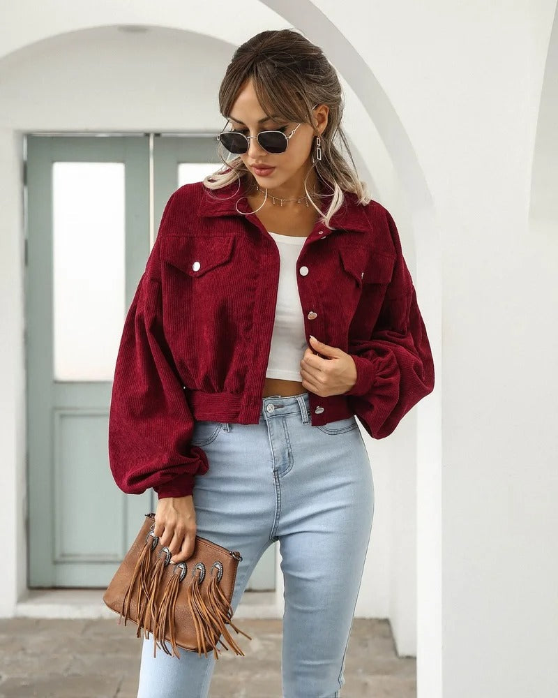 Zaria Ribfluweel Jas | Trendy Corduroy tussenjas van ribfluweel voor dames