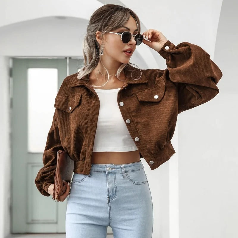 Zaria Ribfluweel Jas | Trendy Corduroy tussenjas van ribfluweel voor dames