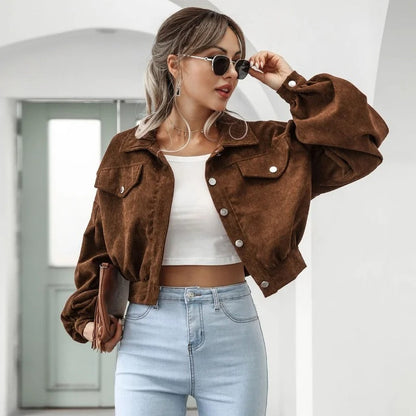 Zaria Ribfluweel Jas | Trendy Corduroy tussenjas van ribfluweel voor dames