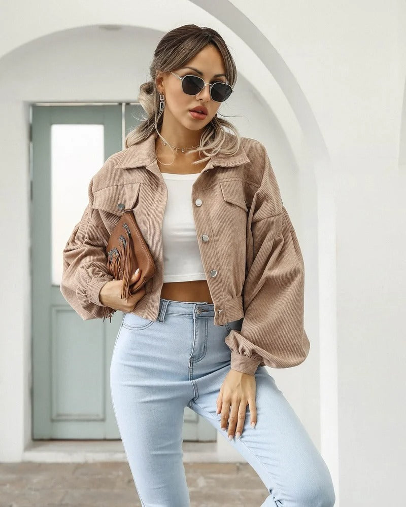Zaria Ribfluweel Jas | Trendy Corduroy tussenjas van ribfluweel voor dames