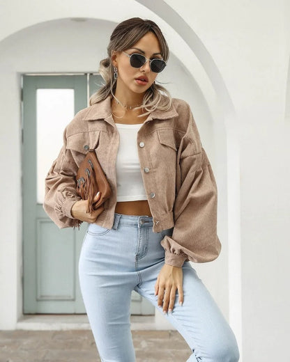 Zaria Ribfluweel Jas | Trendy Corduroy tussenjas van ribfluweel voor dames