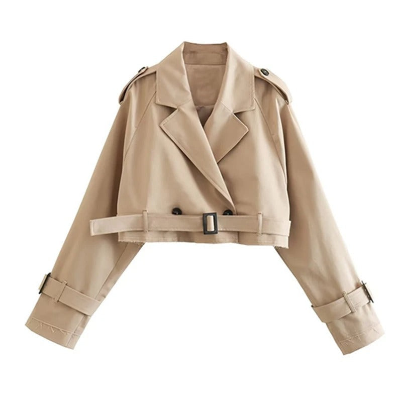 Zaria Jas | Casual trendy double-breasted korte oversized Trenchcoat
