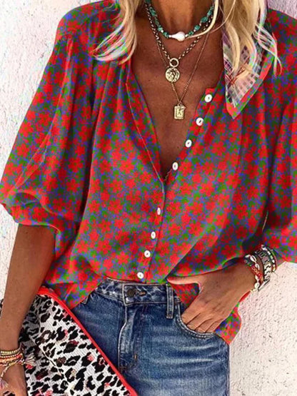 Rosita - Gebloemde Top Met Vintage Knopen