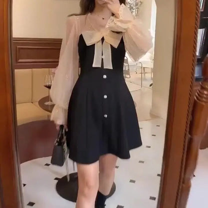 Annela - Dames Lange Mouw Mini Feest Jurk